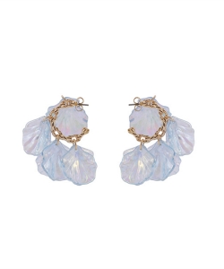 Acrylic Petals Stud Earrings Goldtone ES700140 AQUA